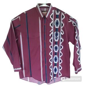 Wrangler Aztec Cowboy Western Rodeo Shirt Men Sz L 17-35 Extra Long Tails Cotton